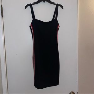 SUNSET + SPRING SIZE S BLACK MINI DRESS WITH SIDE STRIPES NEVER WORN BRAND NEW
